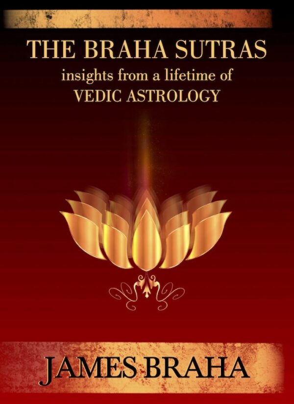 Book cover of The Braha Sutras by James Braha showing a shimmering lotus-like lamp against a rich shaded maroon background.